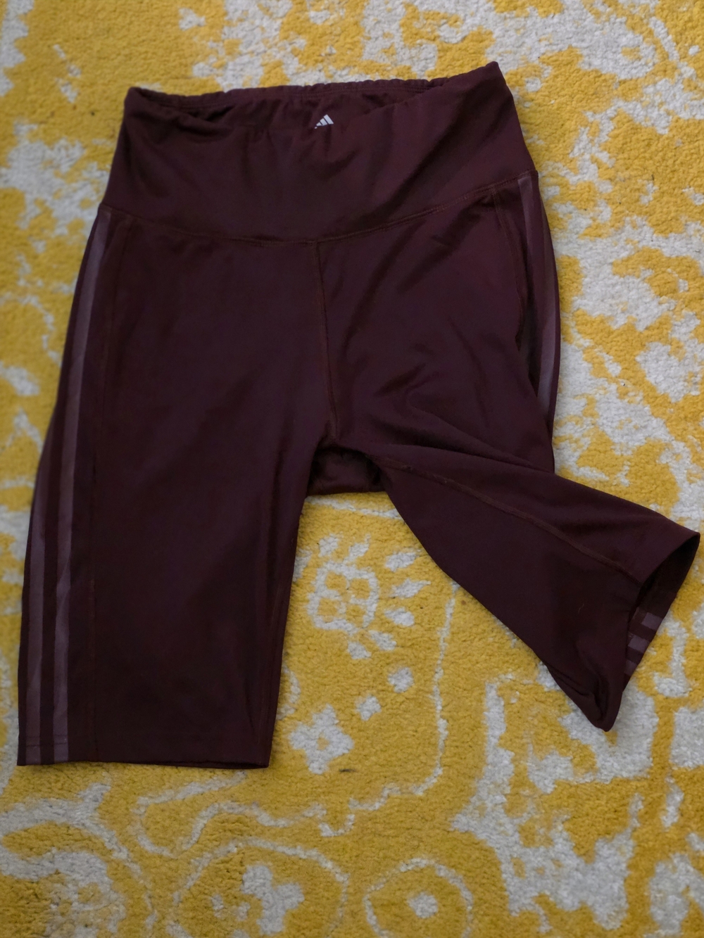 adidas Maroon High-Waist Bike Shorts with Side Stripes